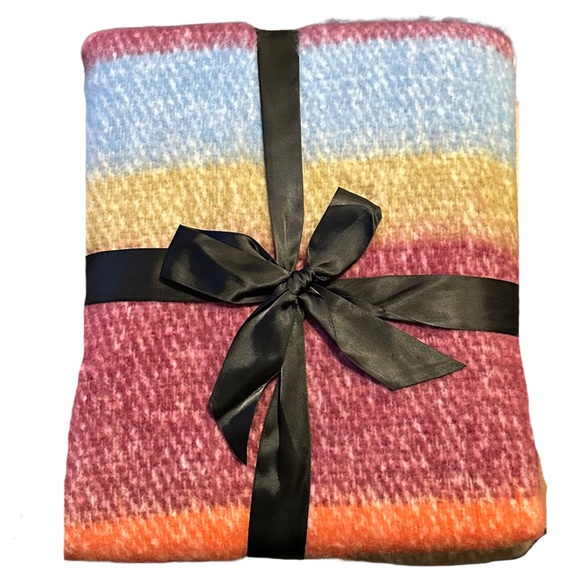 Aqua Faux Mohair Multi Colored Decorative Throw Blanket w/Fringe, 50” x 60” - Picture 3 of 4